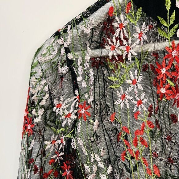 CLEARANCE - Adiva Black Mesh Full Zip Bomber Jacket with Floral Embroidery - Picture 3 of 5